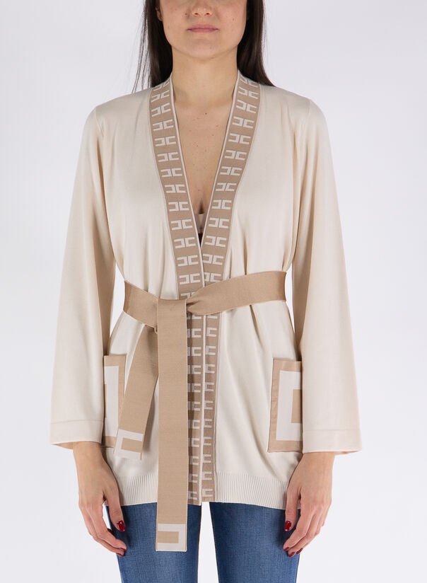 ELISABETTA FRANCHI CARDIGAN KIMONO Beige, Bianco Donna | Selecteur