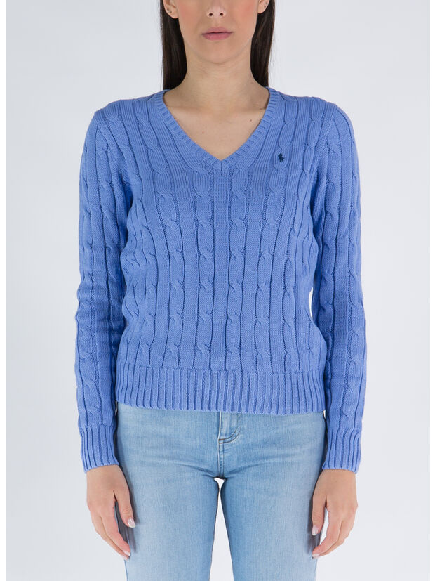 POLO RALPH LAUREN MAGLIONE SCOLLO V Azzurro Donna Selecteur