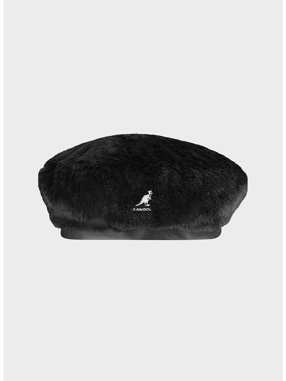 CAPPELLO FAUX FUR BERET UNISEX, SB002 SOLID BLACK, medium