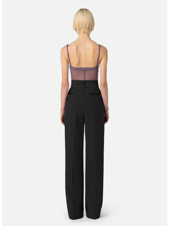 PANTALONE IN CRÊPE CON FASCIONE RICAMATO, 110 NERO, small