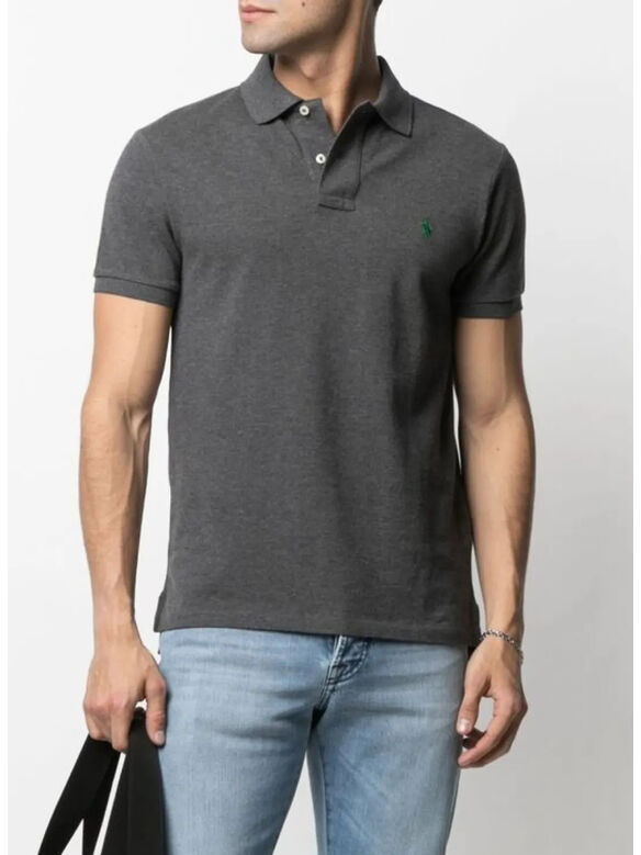 POLO A MANICE CORTE CON PATCH LOGO, BARCLAY HEATHER, medium