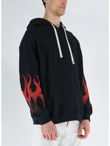 FELPA CON CAPPUCCIO WITH RED FLAMES, BLACK, small