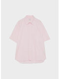 CAMICIA OXFORD DROPPED RAW EDGE IN COTONE CON MOTIVO STRIPE, C0391 WHITE/ROSE, thumb
