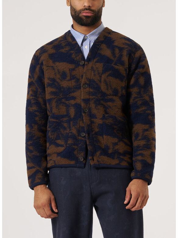CARDIGAN STUDIO FLEECE, NAVY/BROWN, medium