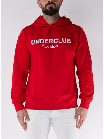 FELPA HOODIE CON LOGO STAMPATO, ROSSO, small