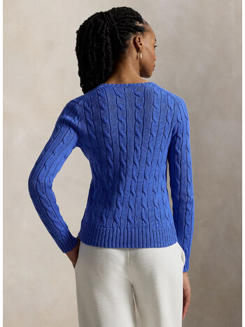 MAGLIONE IN COTONE A TRECCE CON SCOLLO A V, MAIDSTONE BLUE, small