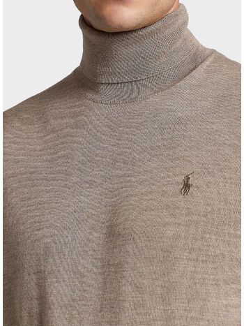 PULLOVER A COLLO ALTO, LIGHT WALNUT HTHR, small