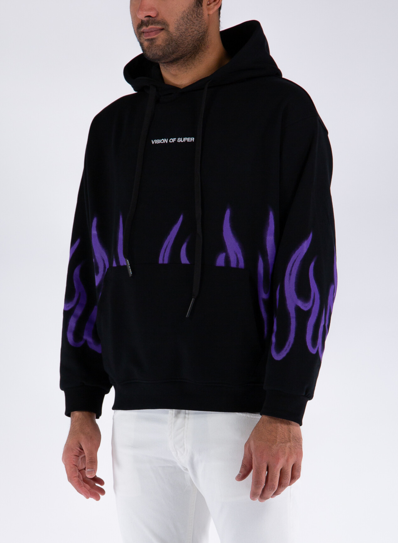 VISION OF SUPER FELPA CON CAPPUCCIO FLAMES Nero Viola Uomo