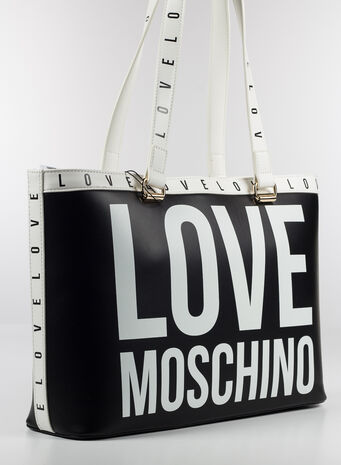 BORSA SHOPPER CON LOGO, 000NERO, small