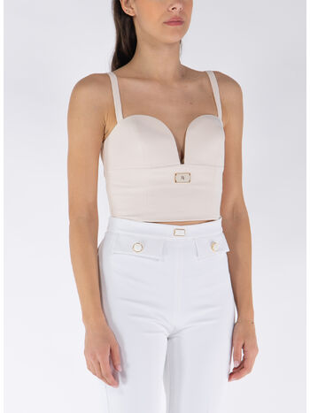 TOP BUSTIER IN CRÊPE STRETCH CON PLACCA LOGO SMALTATA, 193, small
