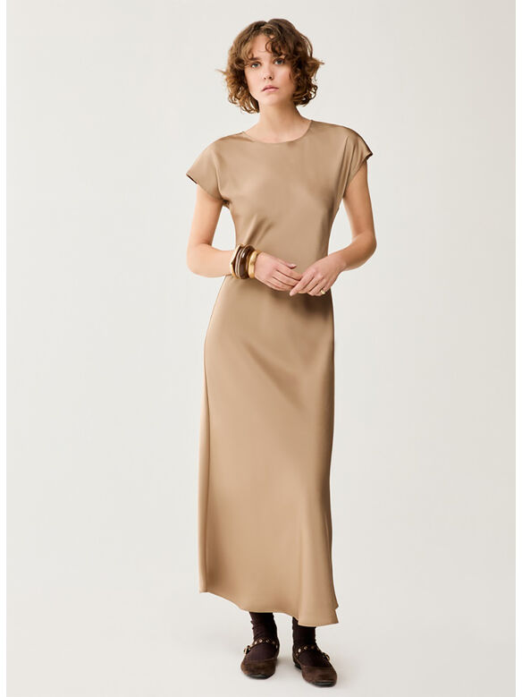 ABITO MIDI IN DOPPIO RASO, 006 SABBIA, medium