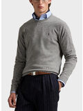 MAGLIONE GIROCOLLO IN LANA CON LOGO RICAMATO, FAWN GREY HEATHER, thumb