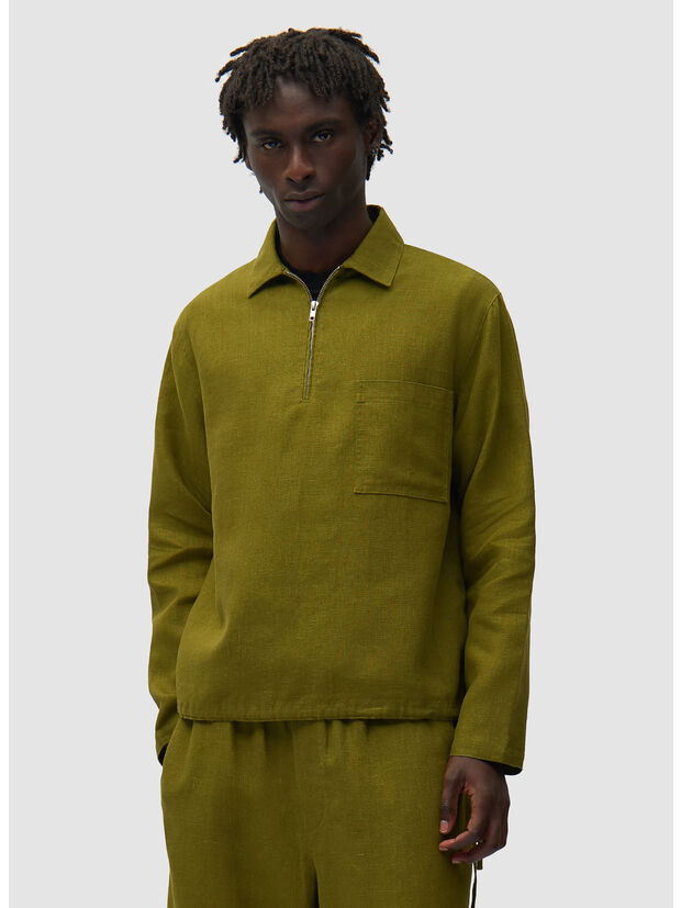 PULLOVER LINEN QUARTER ZIP, 300 GREEN, large