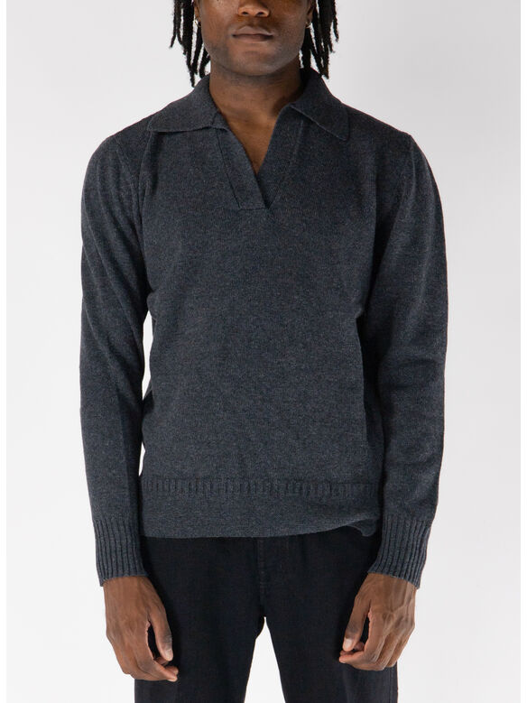 MAGLIONE CON COLLO A POLO SENZA BOTTONI AAGRO, 09 GRIGIO SCURO, medium
