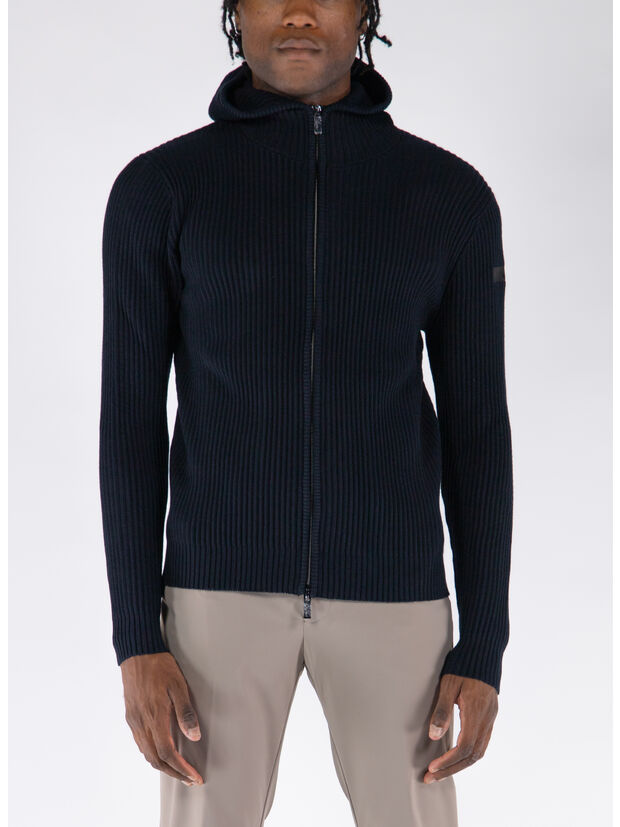 MAGLIONE CON CAPPUCCIO ZIP, 60 BLUE BLACK, large
