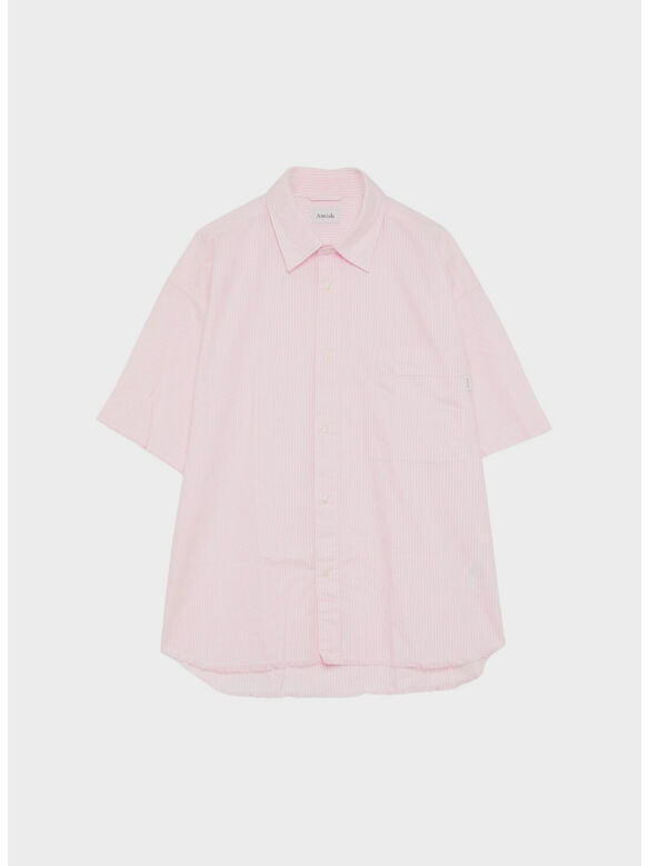 CAMICIA OXFORD DROPPED RAW EDGE IN COTONE CON MOTIVO STRIPE, C0391 WHITE/ROSE, medium