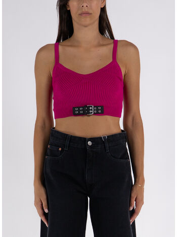 CROP TOP IN MAGLIA STRETCH BIKER BUCKLES, A0244, small