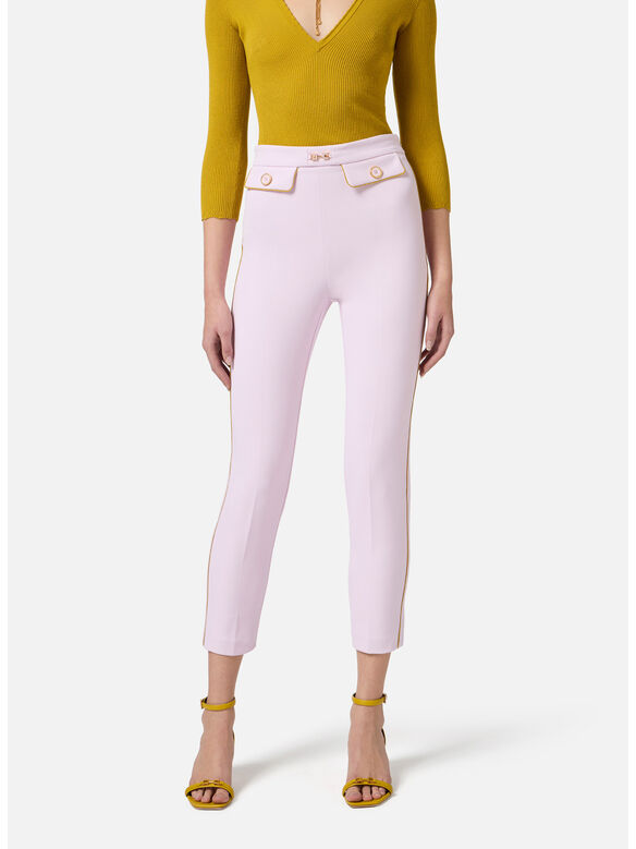 PANTALONE IN CRÊPE CON PIPING E MORSETTO GIOIELLO, DK3 QUARZO/CURRY, medium
