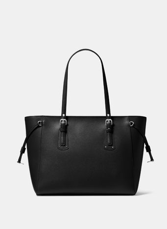 BORSA TOTE VOYAGER MEDIA IN PELLE A GRANA INCROCIATA, 001BLACK, small