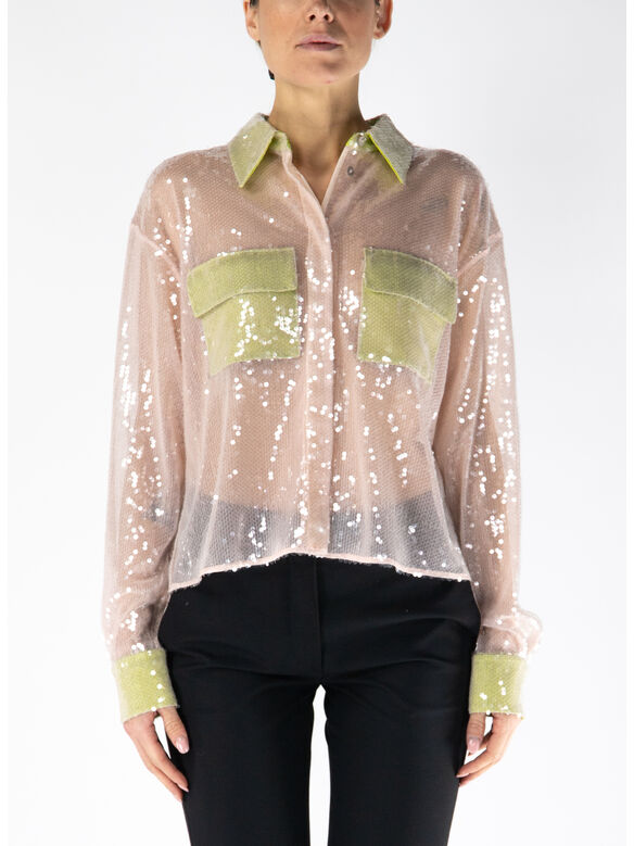 CAMICIA A MANICHE LUNGHE CON PAILLETTES, 4206 ROSA, medium