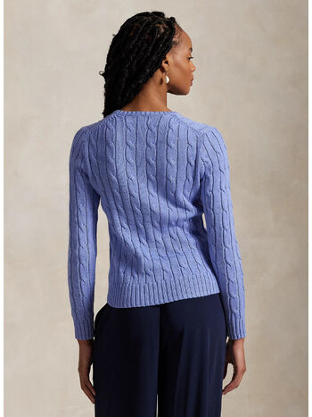 MAGLIONE IN COTONE A TRECCE CON SCOLLO A V, NEW LITCHFIELD BLUE, small