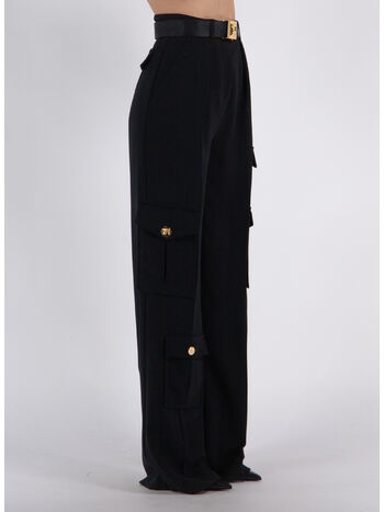 PANTALONE CARGO IN CREPE CON CINTURA, 110 NERO, small