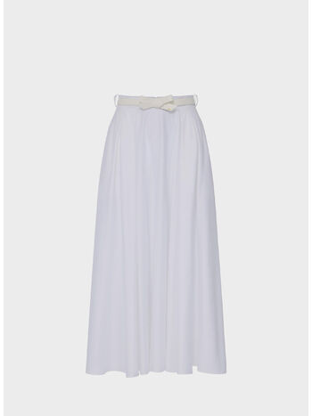 GONNA MIDI SATINATO CON CINTURA, 100 BIANCO, small