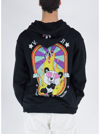 FELPA CON CAPPUCCIO WITH IN LOVE PANDY PRINT, BLACK, small