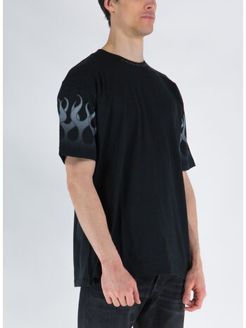T-SHIRT WITH GREY FLAMES, BLACK, small