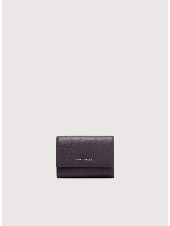 PORTAFOGLIO METALLIC SOFT GRAINED LEATHER, V87 PRUNE, medium