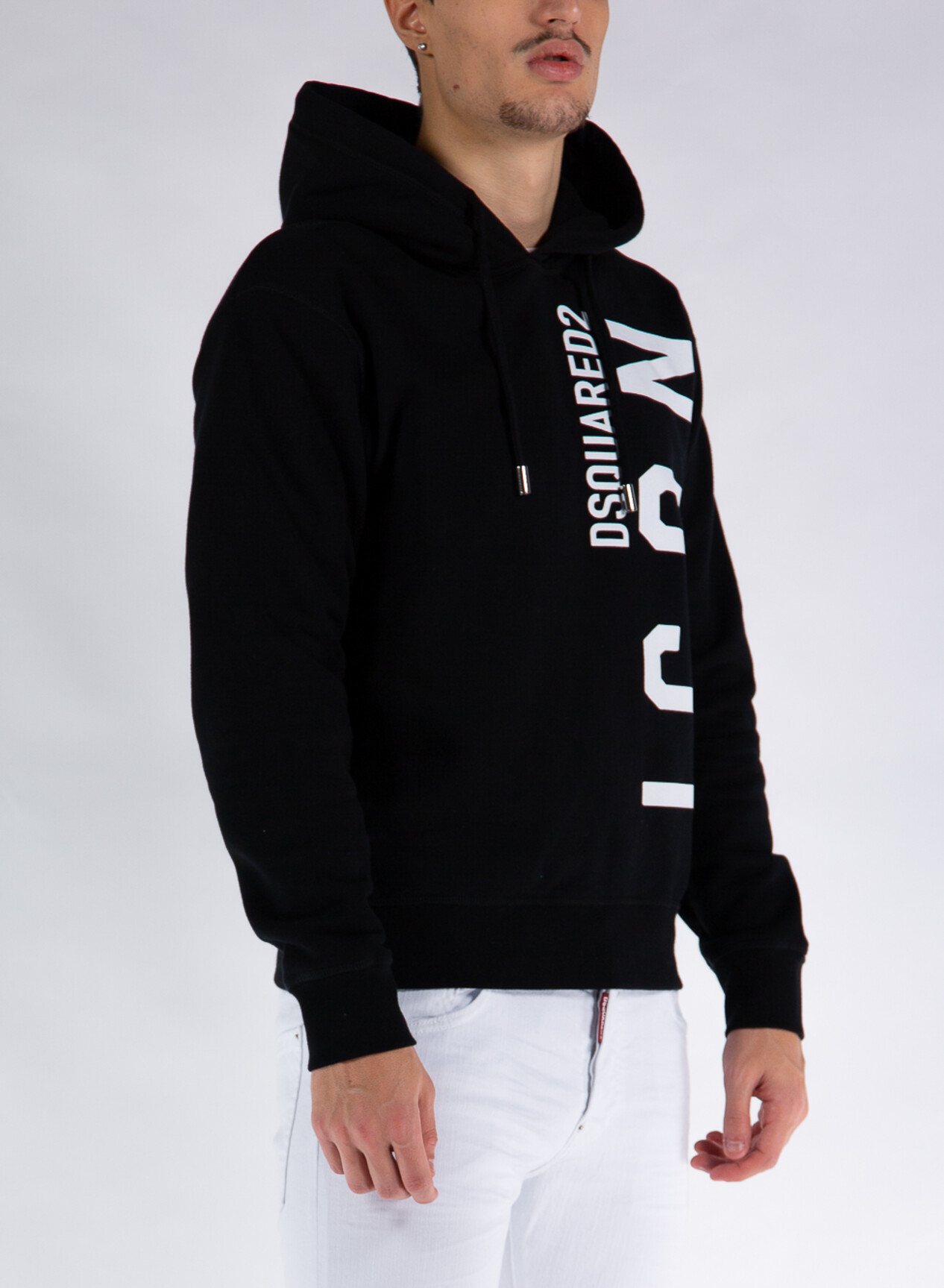 DSQUARED FELPA CON CAPPUCCIO ICON Bianco, Nero Uomo | Selecteur