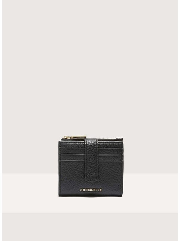 PORTAFOGLIO METALLIC SOFT  LEATHER, 001 NOIR, medium