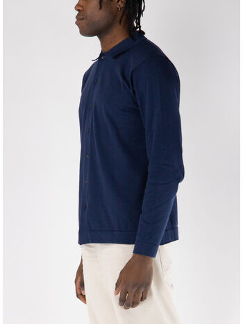 CAMICIA IN MAGLIA A MANICHE LUNGHE, 799 BLU NAVY, small