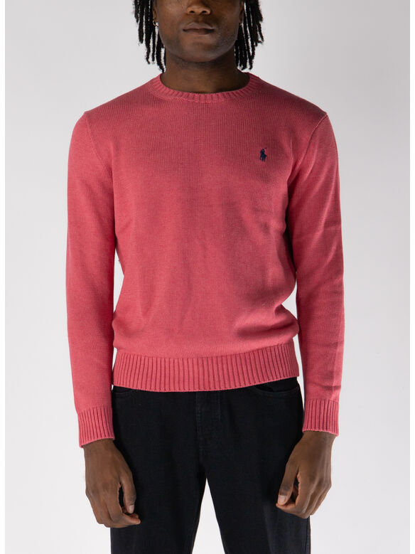 MAGLIONE GIROCOLLO  CON LOGO RICAMATO, RED SKY HEATHER, medium