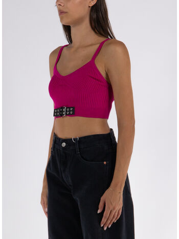 CROP TOP IN MAGLIA STRETCH BIKER BUCKLES, A0244, small
