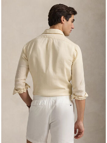CAMICIA IN LINO CON LOGO RICAMATO, FULL CREAM, small