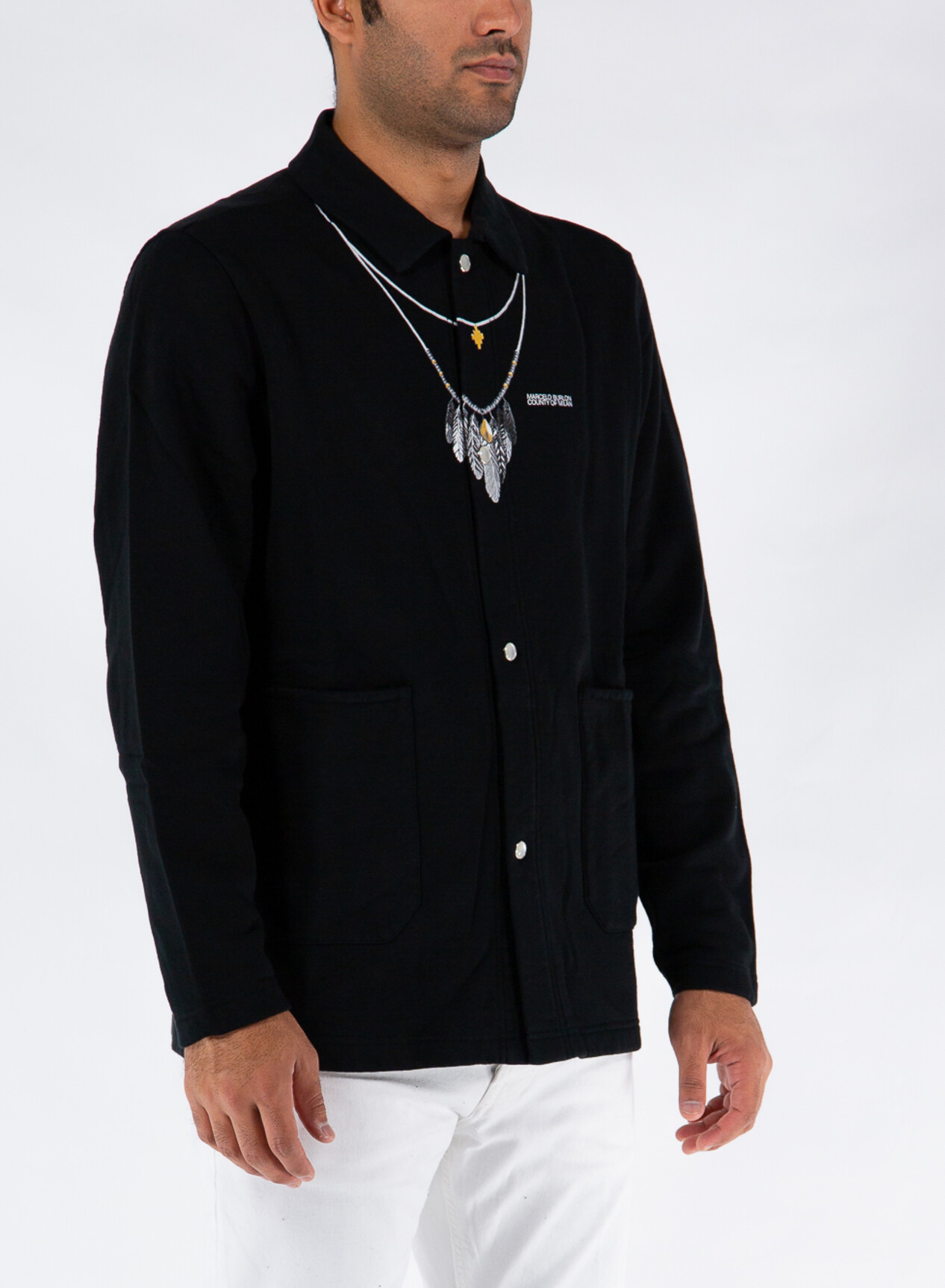 MARCELO BURLON CAMICIA COLLANA CON PIUME Bianco Nero Uomo Selecteur