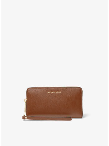POCHETTE DA POLSO GRANDE IN PELLE A GRANA INCROCIATA PER SMARTPHONE, 230 LUGGAGE, small