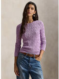 MAGLIONE A GIROCOLLO IN COTONE A TRECCE, BRIGHT ASTER, thumb