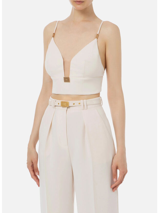 TOP CON COPPE E BRETELLE SOTTILI CON ACCESSORI METALLO, 193 BURRO, large
