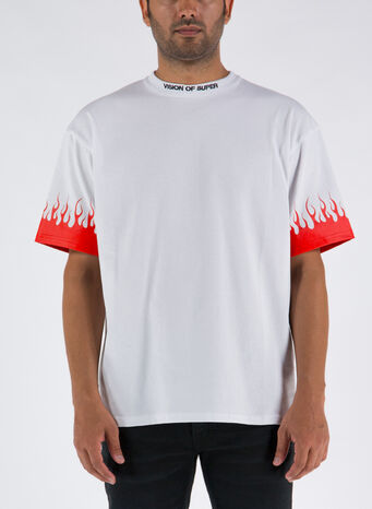 T-SHIRT FLAMES, WHITE, small