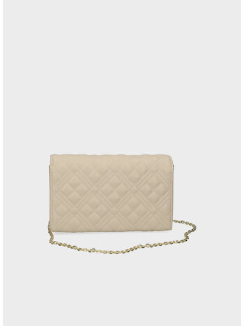 BORSA A TRACOLLA TRAPUNTATA CON LOGO, 110 AVORIO, small