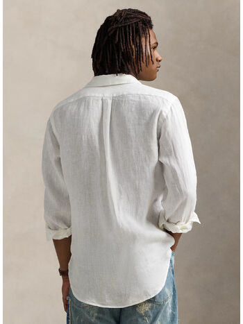 CAMICIA IN LINO CON LOGO RICAMATO, CERAMIC WHITE, small