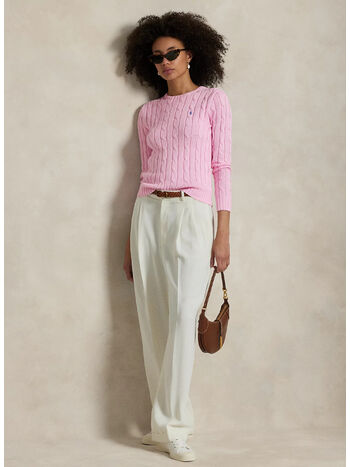 MAGLIONE A GIROCOLLO IN COTONE A TRECCE, CARMEL PINK, small