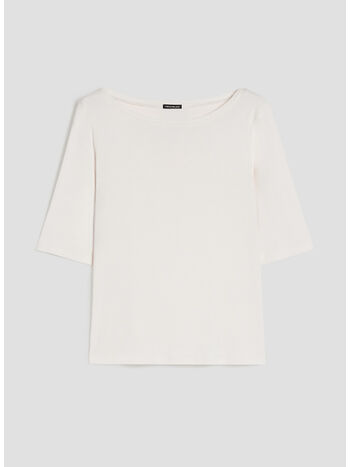 T-SHIRT CON SCOLLO A BARCHETTA, 001 AVORIO, small