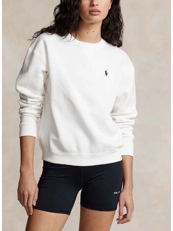 FELPA GIROCOLLO CON PONY RICAMATO, WHITE, small