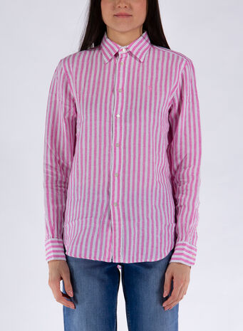 CAMICIA IN LINO, 015MAUIPINKWHITE, small