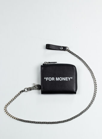 PORTAFOGLIO CALF SKIN QUOTE CHAIN WALLET, 1001BLACKWHITE, small
