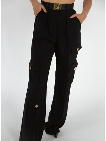 PANTALONE CARGO IN CREPE CON CINTURA, 110 NERO, small