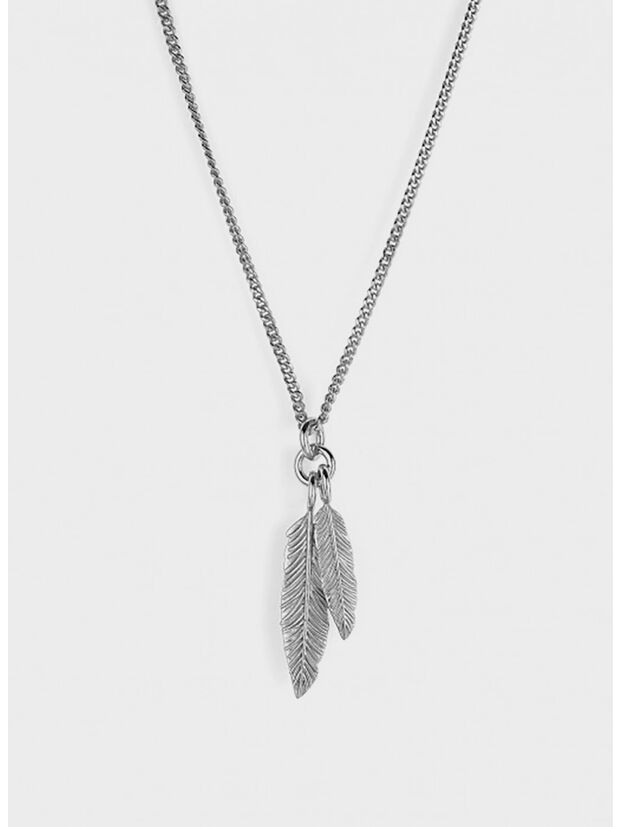 COLLANA TWIN FEATHER PENDANT, SILVER, large